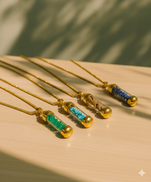 Gold-Tone Cylinder Crystal Stone Pendant Necklace