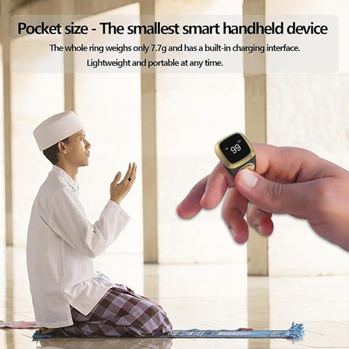 Zikr Smart Ring – Tasbeeh Counter & Prayer Reminder (Bluetooth OLED Ring)